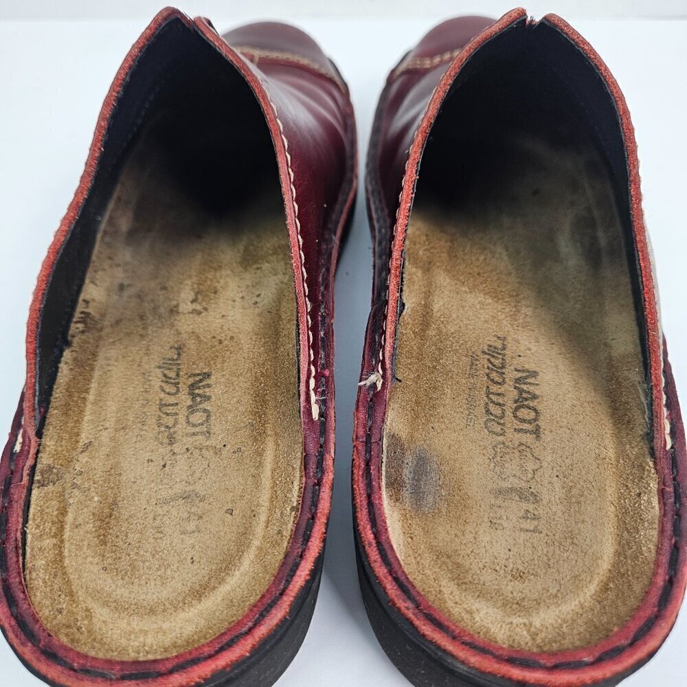 Naot Brick Red Leather Slip On Cap Toe Clog Mule EU 41/US 10 - Picture 7 of 10